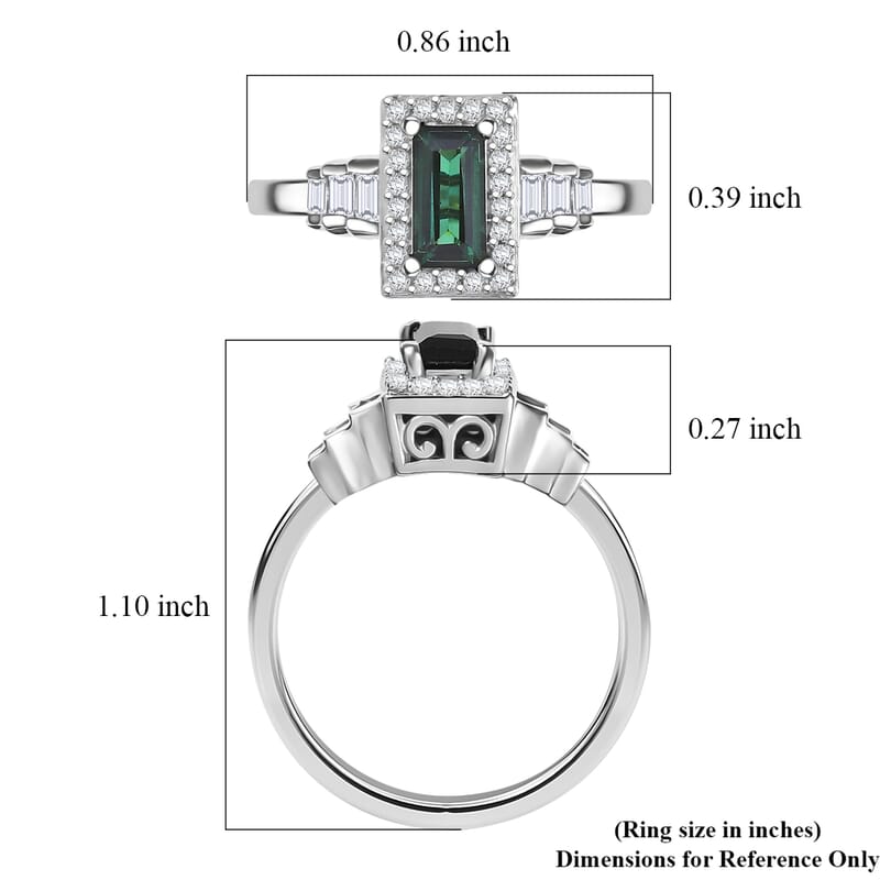  D'Joy AAA Monte Belo Indicolite and White Zircon 1.25 ctw Art Deco Ring in Rhodium Over Sterling Silver (Size 9.0)