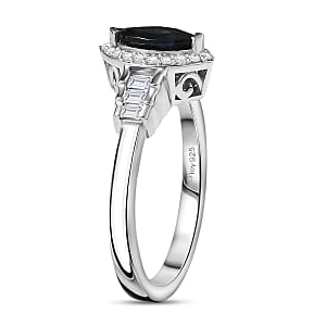  D'Joy AAA Monte Belo Indicolite and White Zircon 1.00 ctw Art Deco Ring in Rhodium Over Sterling Silver (Size 8.0)