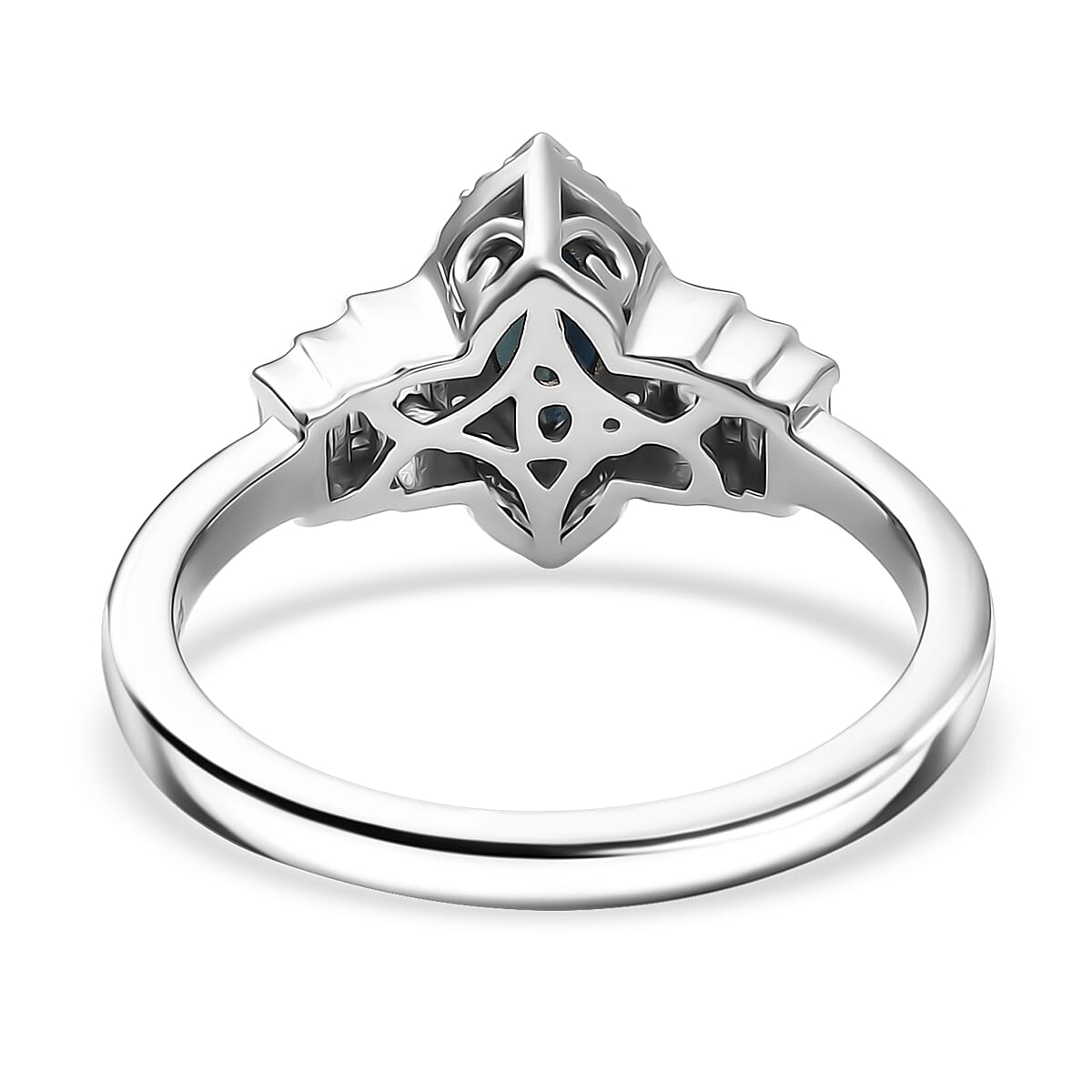  D'Joy AAA Monte Belo Indicolite and White Zircon 1.00 ctw Art Deco Ring in Rhodium Over Sterling Silver (Size 8.0) image number 4