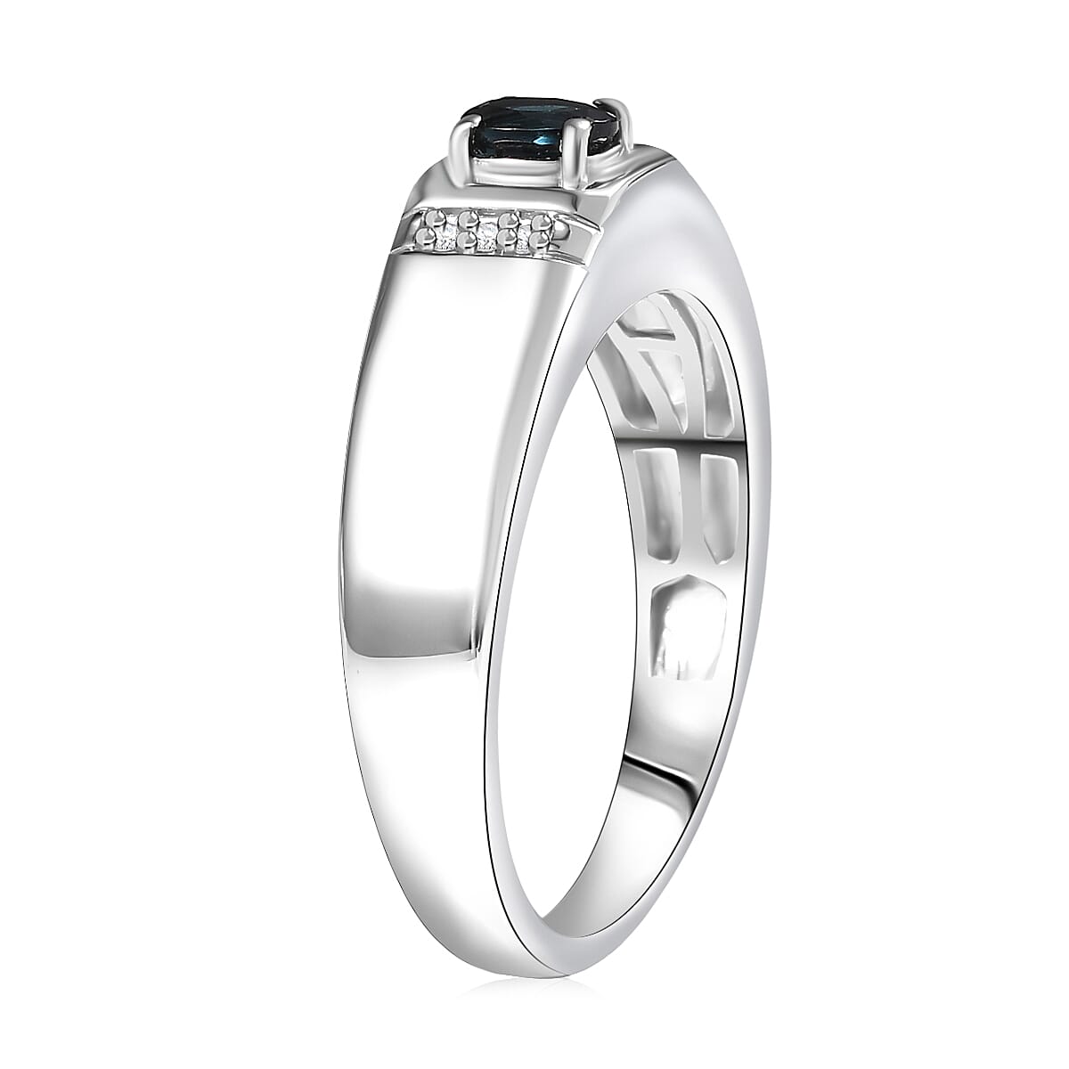 D'Joy AAA Monte Belo Indicolite and Diamond 0.40 ctw Men's Ring in Rhodium Over Sterling Silver (Size 10.0)