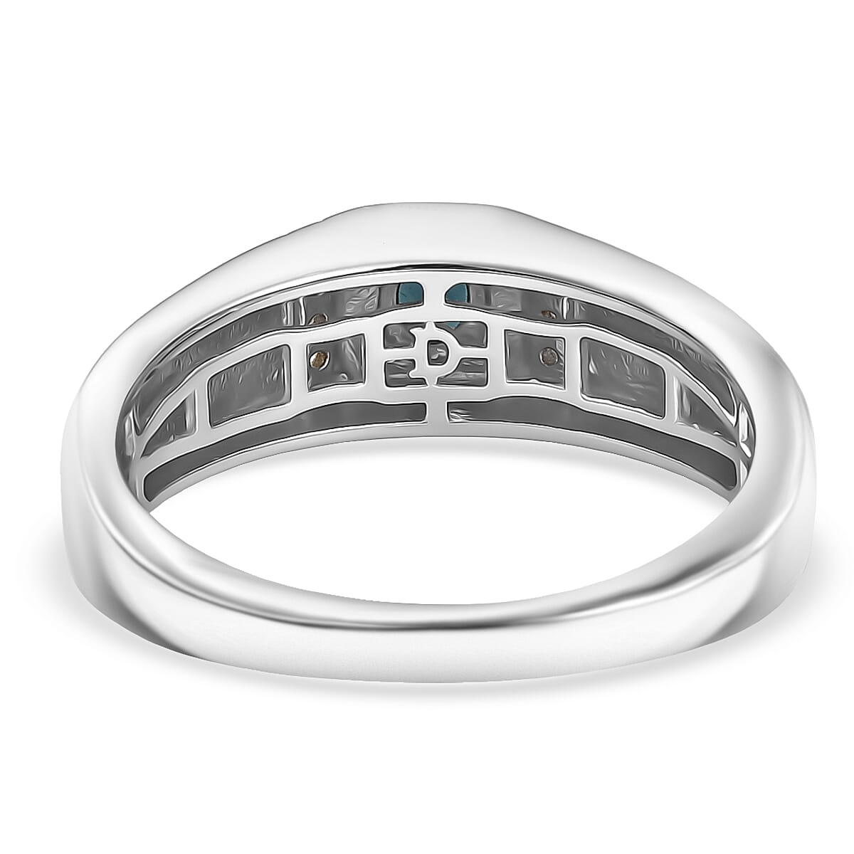 D'Joy AAA Monte Belo Indicolite, Diamond Men's Ring in Rhodium Over Sterling Silver (Size 10.0) 0.40 ctw image number 4