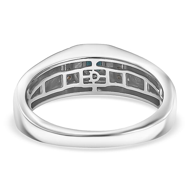 D'Joy AAA Monte Belo Indicolite and Diamond 0.40 ctw Men's Ring in Rhodium Over Sterling Silver (Size 10.0)