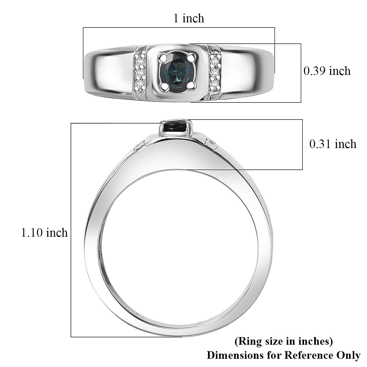 D'Joy AAA Monte Belo Indicolite, Diamond Men's Ring in Rhodium Over Sterling Silver (Size 10.0) 0.40 ctw image number 5