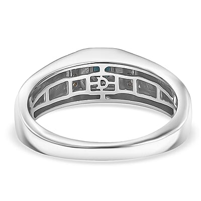D'Joy AAA Monte Belo Indicolite and Diamond 0.40 ctw Men's Ring in Rhodium Over Sterling Silver (Size 11.0)