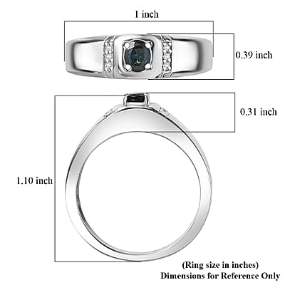 D'Joy AAA Monte Belo Indicolite and Diamond 0.40 ctw Men's Ring in Rhodium Over Sterling Silver (Size 11.0)