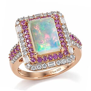 D'Joy Premium Ethiopian Welo Opal and Multi Gemstone 3.85 ctw Aurora Opal Ring in 18K Vermeil Rose Gold Over Sterling Silver (Size 10.0)