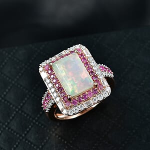 D'Joy Premium Ethiopian Welo Opal and Multi Gemstone 3.85 ctw Aurora Opal Ring in 18K Vermeil Rose Gold Over Sterling Silver (Size 10.0)