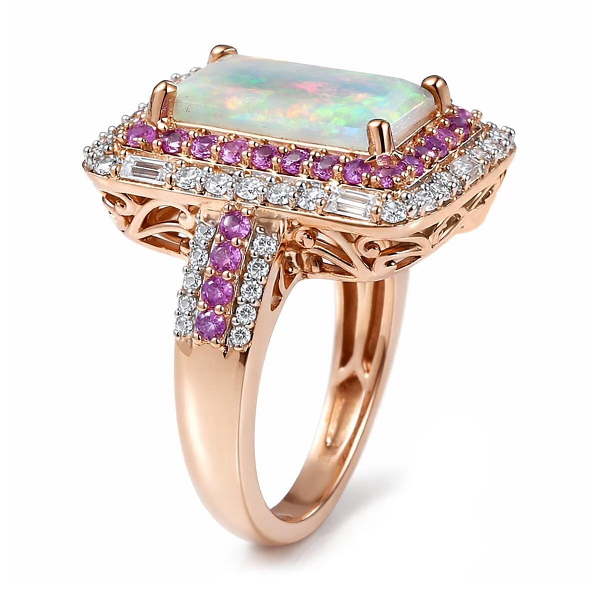 D'Joy Premium Ethiopian Welo Opal and Multi Gemstone 3.85 ctw Aurora Opal Ring in 18K Vermeil Rose Gold Over Sterling Silver (Size 10.0) image number 3