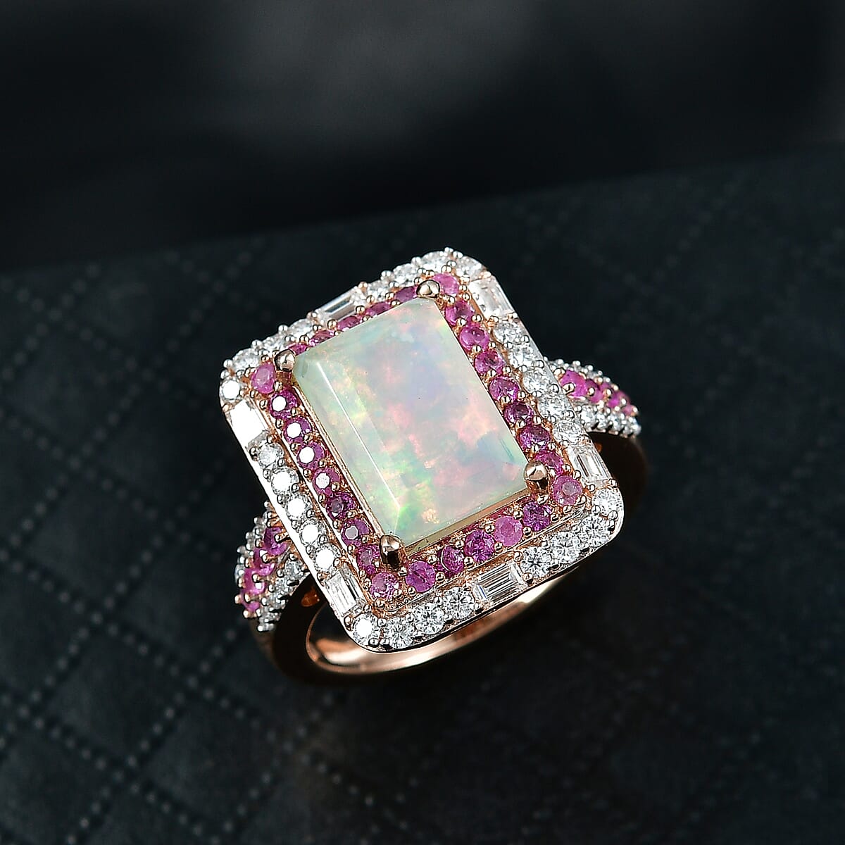 D'Joy Premium Ethiopian Welo Opal and Multi Gemstone 3.85 ctw Aurora Opal Ring in 18K Vermeil Rose Gold Over Sterling Silver (Size 7.0) image number 1