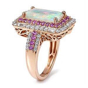 D'Joy Premium Ethiopian Welo Opal and Multi Gemstone 3.85 ctw Aurora Opal Ring in 18K Vermeil Rose Gold Over Sterling Silver (Size 8.0)