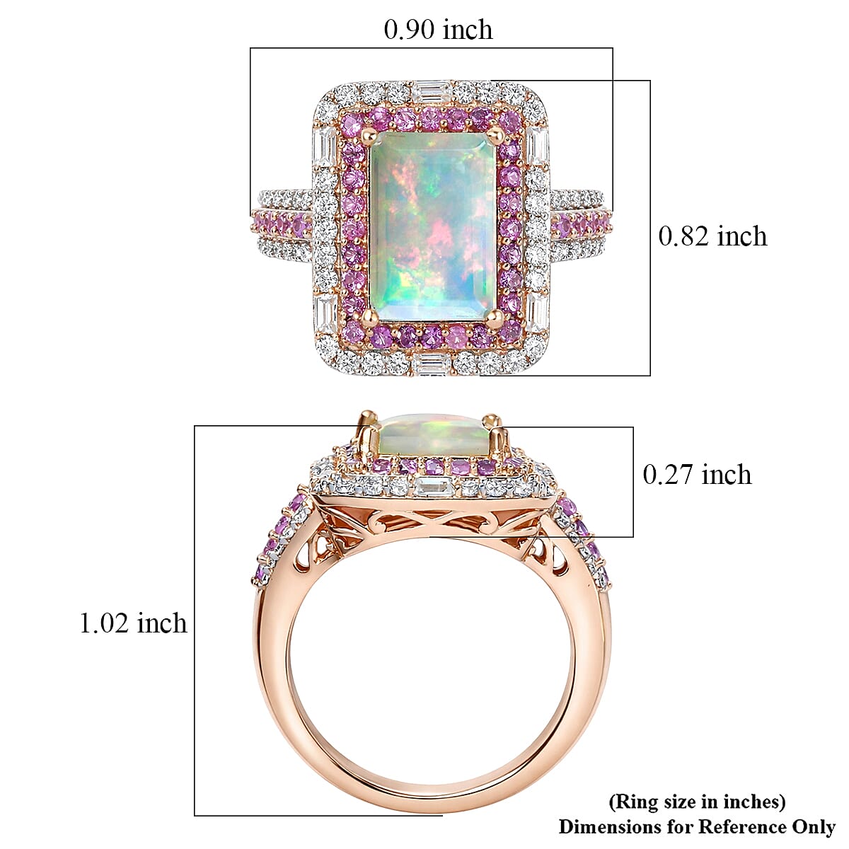 D'Joy Premium Ethiopian Welo Opal and Multi Gemstone 3.85 ctw Aurora Ring in 18K Vermeil Rose Gold Over Sterling Silver (Size 9.0) image number 5