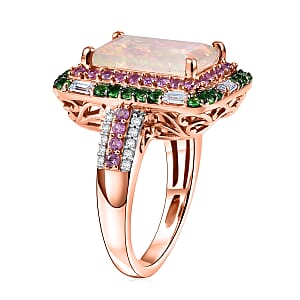 D'Joy Premium Ethiopian Welo Opal and Multi Gemstone 4.00 ctw Aurora Opal Ring in 18K Vermeil Rose Gold Over Sterling Silver (Size 7.0)