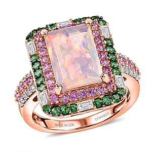 D'Joy Premium Ethiopian Welo Opal and Multi Gemstone 4.00 ctw Aurora Opal Ring in 18K Vermeil Rose Gold Over Sterling Silver (Size 8.0) (Del. in 5-7 Days)