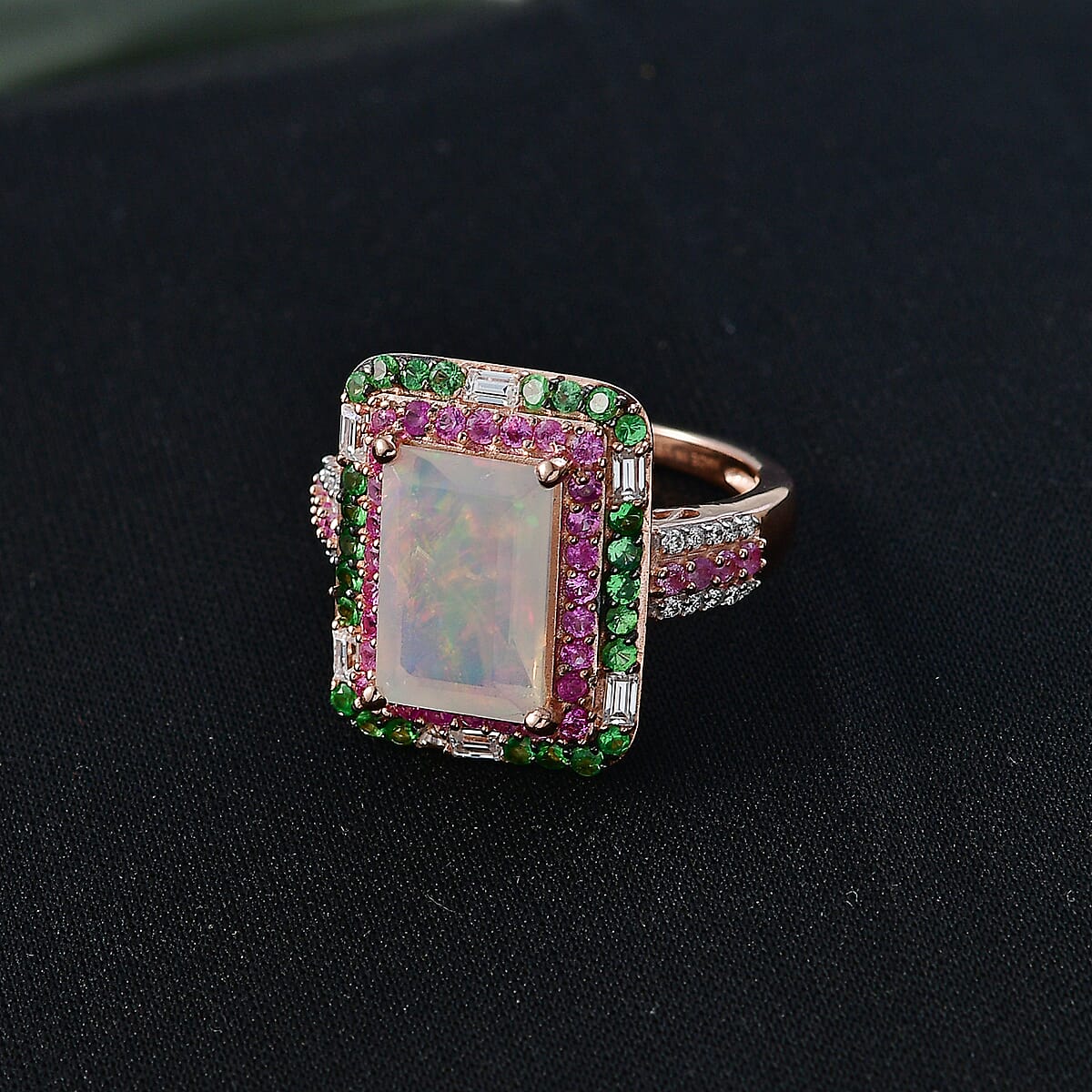 D'Joy Premium Ethiopian Welo Opal and Multi Gemstone 4.00 ctw Aurora Opal Ring in 18K Vermeil Rose Gold Over Sterling Silver (Size 8.0) (Del. in 5-7 Days) image number 1