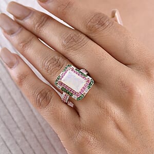 D'Joy Premium Ethiopian Welo Opal and Multi Gemstone 4.00 ctw Aurora Opal Ring in 18K Vermeil Rose Gold Over Sterling Silver (Size 8.0) (Del. in 5-7 Days)