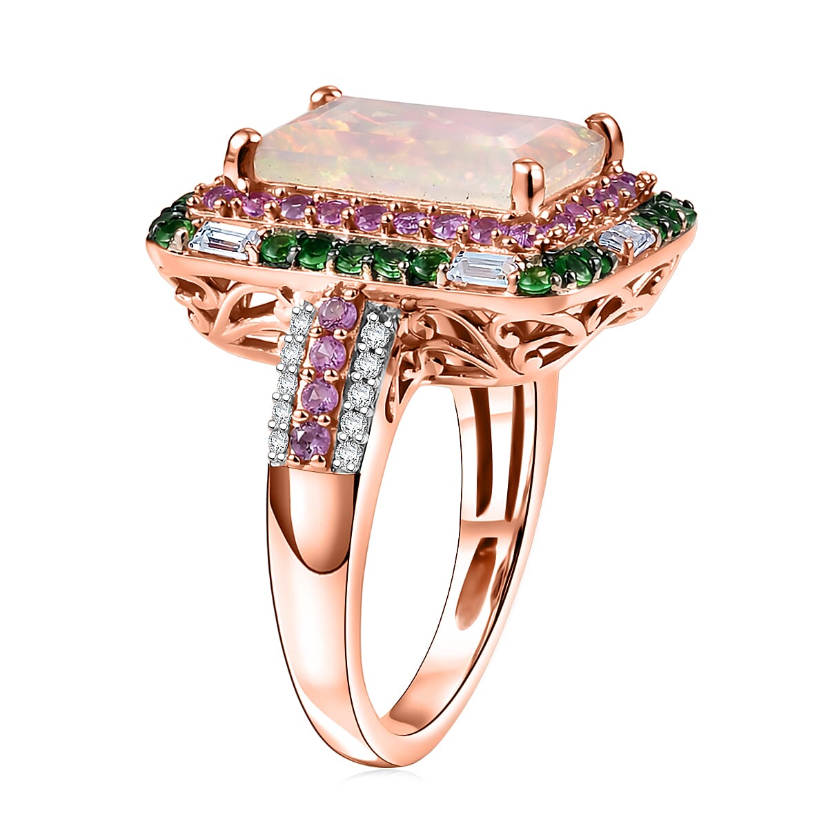D'Joy Premium Ethiopian Welo Opal and Multi Gemstone 4.00 ctw Aurora Opal Ring in 18K Vermeil Rose Gold Over Sterling Silver (Size 8.0) (Del. in 5-7 Days) image number 3
