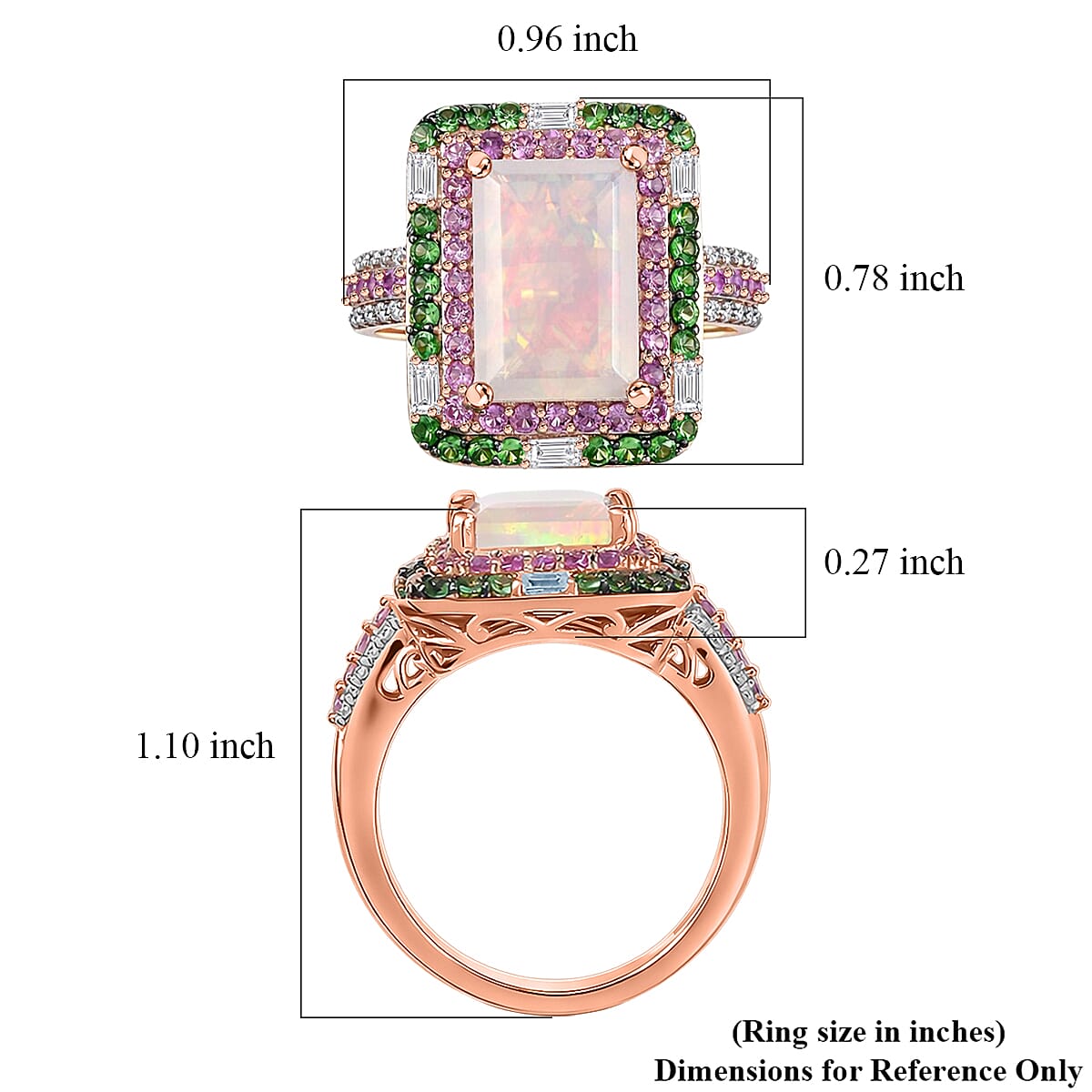 D'Joy Premium Ethiopian Welo Opal and Multi Gemstone 4.00 ctw Aurora Opal Ring in 18K Vermeil Rose Gold Over Sterling Silver (Size 8.0) (Del. in 5-7 Days) image number 5