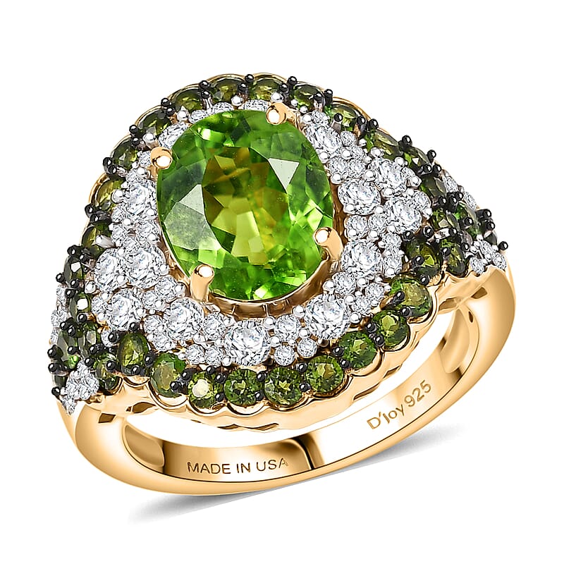 D'Joy Hebei Peridot, Multi Gemstone Ring in 18K Vermeil YG Over Sterling Silver 4.70 ctw (Size 10.0)