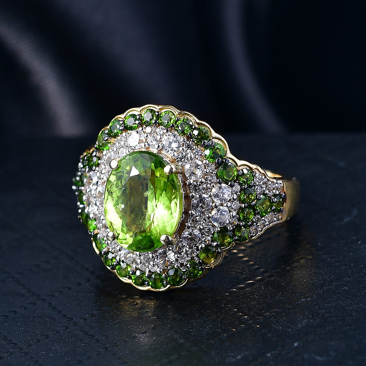 D'Joy Hebei Peridot, Multi Gemstone Ring in 18K Vermeil YG Over Sterling Silver 4.70 ctw (Size 10.0) image number 1