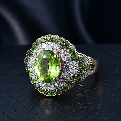 D'Joy Hebei Peridot, Multi Gemstone Ring in 18K Vermeil YG Over Sterling Silver 4.70 ctw (Size 10.0)