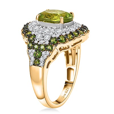 D'Joy Hebei Peridot, Multi Gemstone Ring in 18K Vermeil YG Over Sterling Silver 4.70 ctw (Size 10.0)