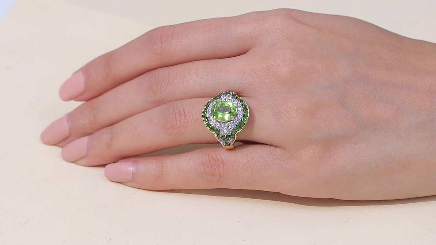 D'Joy Hebei Peridot, Multi Gemstone Ring in 18K Vermeil YG Over Sterling Silver (Size 10.0) 4.70 ctw