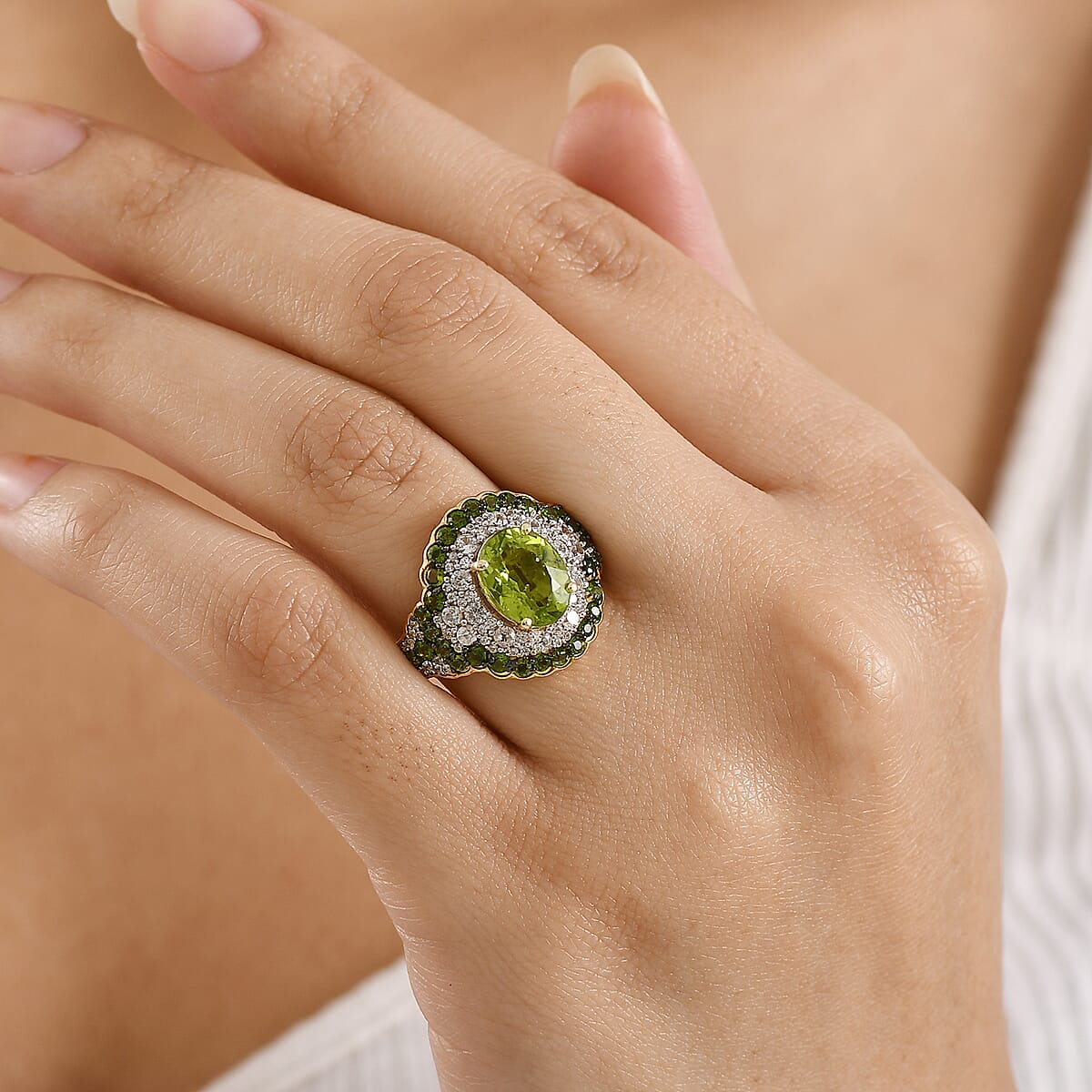 D'Joy Hebei Peridot, Multi Gemstone Ring in 18K Vermeil YG Over Sterling Silver 4.70 ctw (Size 8.0) image number 2