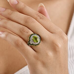 D'Joy Hebei Peridot, Multi Gemstone Ring in 18K Vermeil YG Over Sterling Silver 4.70 ctw (Size 9.0)