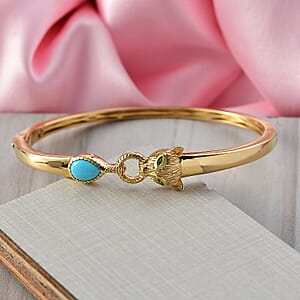 D'Joy Sleeping Beauty Turquoise and Chrome Diopside 1.25 ctw Bangle Bracelet in 18K Vermeil Yellow Gold Over Sterling Silver (7.50 In)