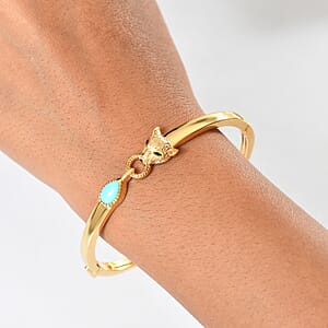 D'Joy Sleeping Beauty Turquoise and Chrome Diopside 1.25 ctw Bangle Bracelet in 18K Vermeil Yellow Gold Over Sterling Silver (7.50 In)