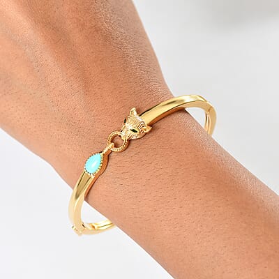 D'Joy Sleeping Beauty Turquoise and Chrome Diopside 1.25 ctw Bangle Bracelet in 18K Vermeil Yellow Gold Over Sterling Silver (7.50 In)