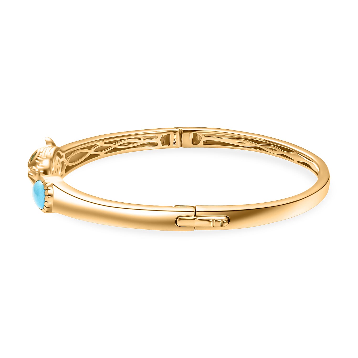 D'Joy Sleeping Beauty Turquoise and Chrome Diopside 1.25 ctw Bangle Bracelet in 18K Vermeil Yellow Gold Over Sterling Silver (7.50 In)