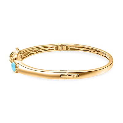 D'Joy Sleeping Beauty Turquoise and Chrome Diopside 1.25 ctw Bangle Bracelet in 18K Vermeil Yellow Gold Over Sterling Silver (7.50 In)