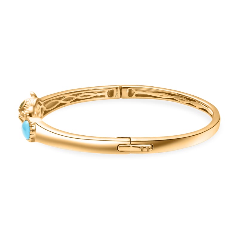 D'Joy Sleeping Beauty Turquoise and Chrome Diopside 1.25 ctw Bangle Bracelet in 18K Vermeil Yellow Gold Over Sterling Silver (7.50 In)