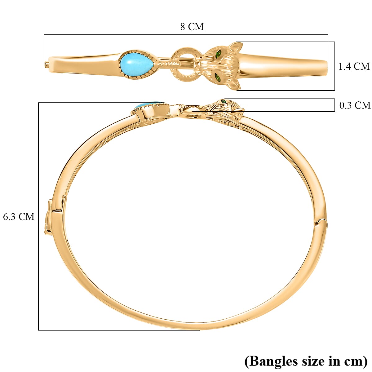 D'Joy Sleeping Beauty Turquoise and Chrome Diopside 1.25 ctw Bangle Bracelet in 18K Vermeil Yellow Gold Over Sterling Silver (7.50 In) image number 5