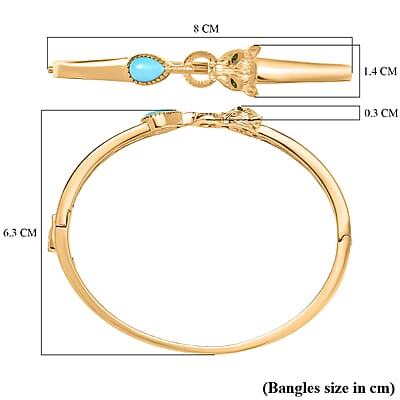 D'Joy Sleeping Beauty Turquoise and Chrome Diopside 1.25 ctw Bangle Bracelet in 18K Vermeil Yellow Gold Over Sterling Silver (7.50 In)
