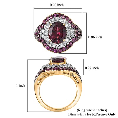 D'Joy Orissa Rhodolite Garnet and White Zircon 5.10 ctw Classic Ornate Oval Ring in 18K Vermeil Yellow Gold Over Sterling Silver (Size 10.0)