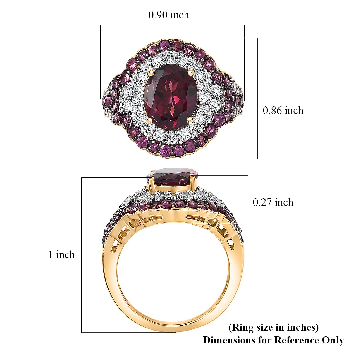 D'Joy Orissa Rhodolite Garnet and White Zircon 5.10 ctw Classic Ornate Oval Ring in 18K Vermeil Yellow Gold Over Sterling Silver (Size 7.0)