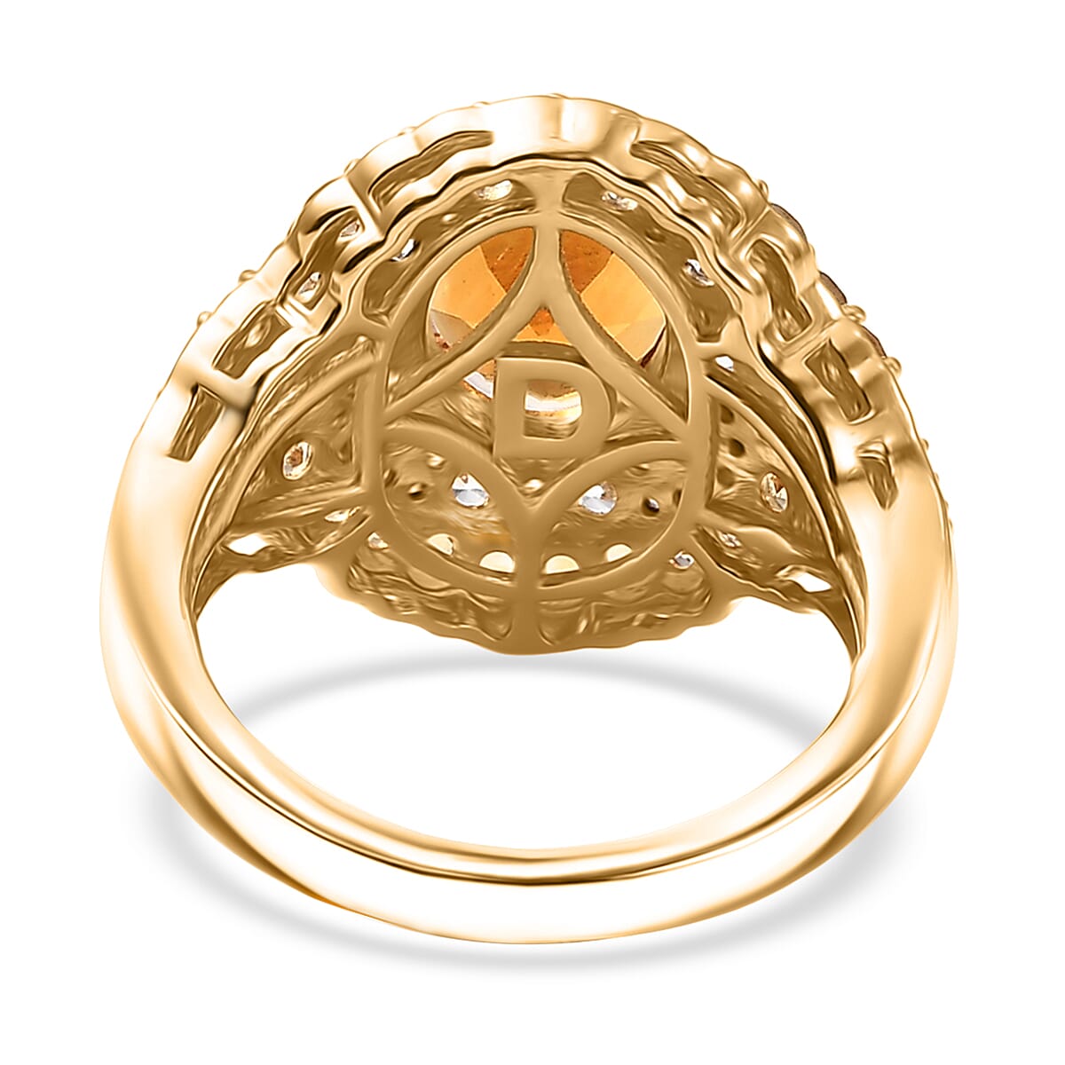 D'Joy Santa Ana Madeira Citrine and White Zircon 4.30 ctw Classic Ornate Oval Ring in 18K Vermeil Yellow Gold Over Sterling Silver (Size 10.0) image number 4