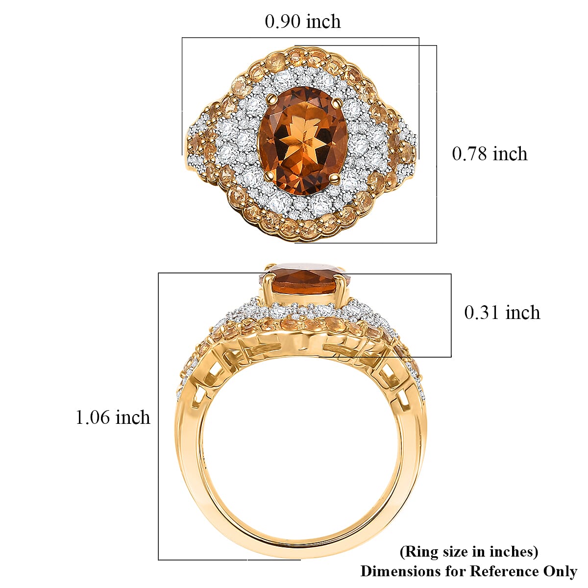 D'Joy Santa Ana Madeira Citrine and White Zircon 4.30 ctw Classic Ornate Oval Ring in 18K Vermeil Yellow Gold Over Sterling Silver (Size 8.0) image number 5