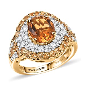 D'Joy Santa Ana Madeira Citrine and White Zircon 4.30 ctw Classic Ornate Oval Ring in 18K Vermeil Yellow Gold Over Sterling Silver (Size 9.0)