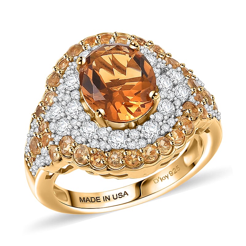 D'Joy Santa Ana Madeira Citrine and White Zircon 4.30 ctw Classic Ornate Oval Ring in 18K Vermeil Yellow Gold Over Sterling Silver (Size 9.0)