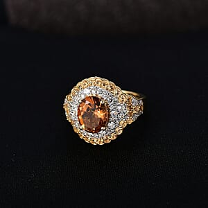 D'Joy Santa Ana Madeira Citrine and White Zircon 4.30 ctw Classic Ornate Oval Ring in 18K Vermeil Yellow Gold Over Sterling Silver (Size 9.0)