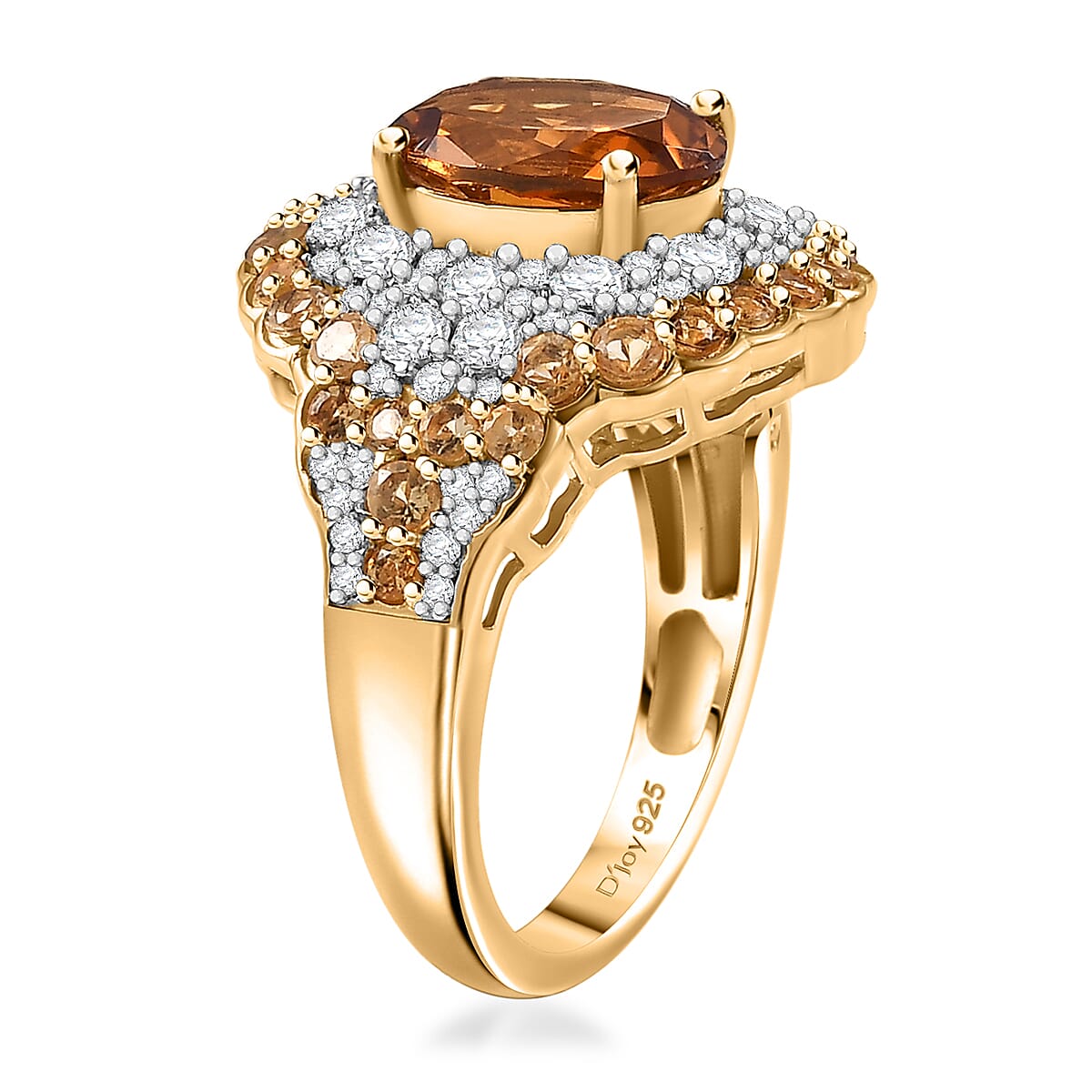 D'Joy Santa Ana Madeira Citrine and White Zircon 4.30 ctw Classic Ornate Oval Ring in 18K Vermeil Yellow Gold Over Sterling Silver (Size 9.0) image number 3