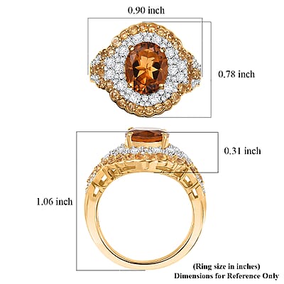 D'Joy Santa Ana Madeira Citrine and White Zircon 4.30 ctw Classic Ornate Oval Ring in 18K Vermeil Yellow Gold Over Sterling Silver (Size 9.0)