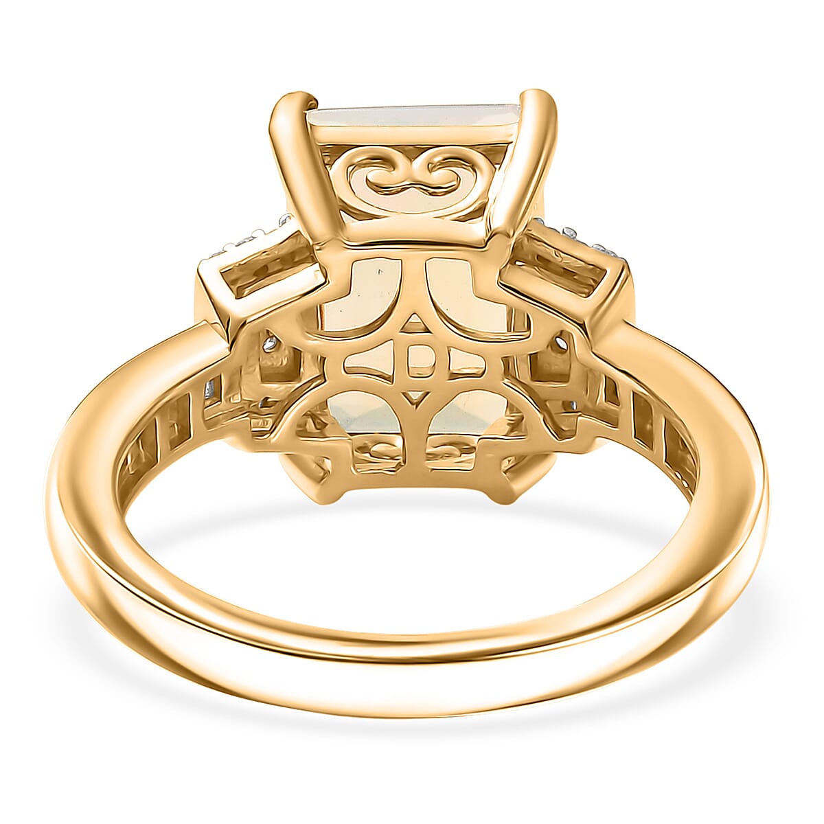 Doorbuster D'Joy Premium Ethiopian Welo Opal, Natural Yellow and White Diamond 2.70 ctw Art Deco Ring in 18K Vermeil Yellow Gold Over Sterling Silver (Size 10.0) (Del. in 10-12 Days) image number 4