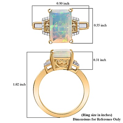 D'Joy Ethiopian Welo Opal, Natural Yellow, White Diamond Art Deco Ring in 18K Vermeil YG Over Sterling Silver 2.70 ctw (Size 10.0)