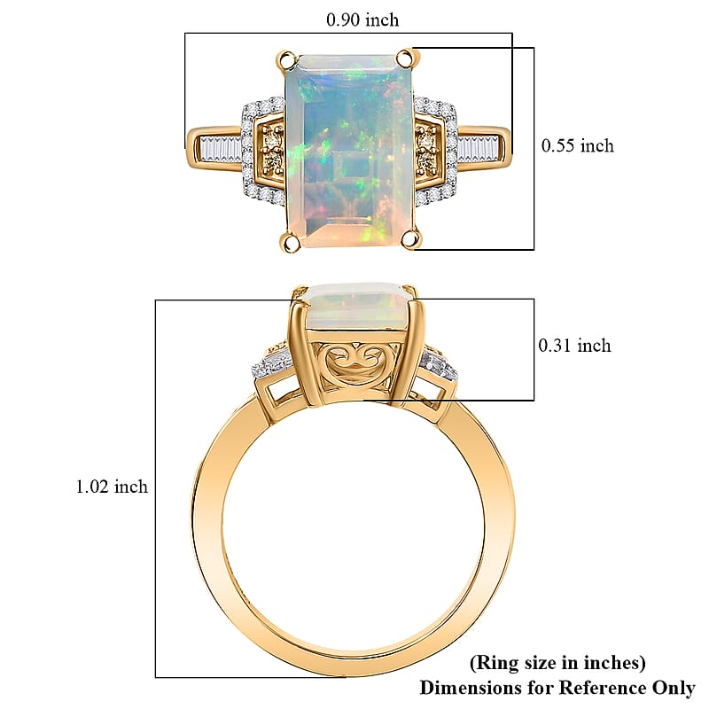 D'Joy Ethiopian Welo Opal, Natural Yellow, White Diamond Art Deco Ring in 18K Vermeil YG Over Sterling Silver 2.70 ctw (Size 10.0)