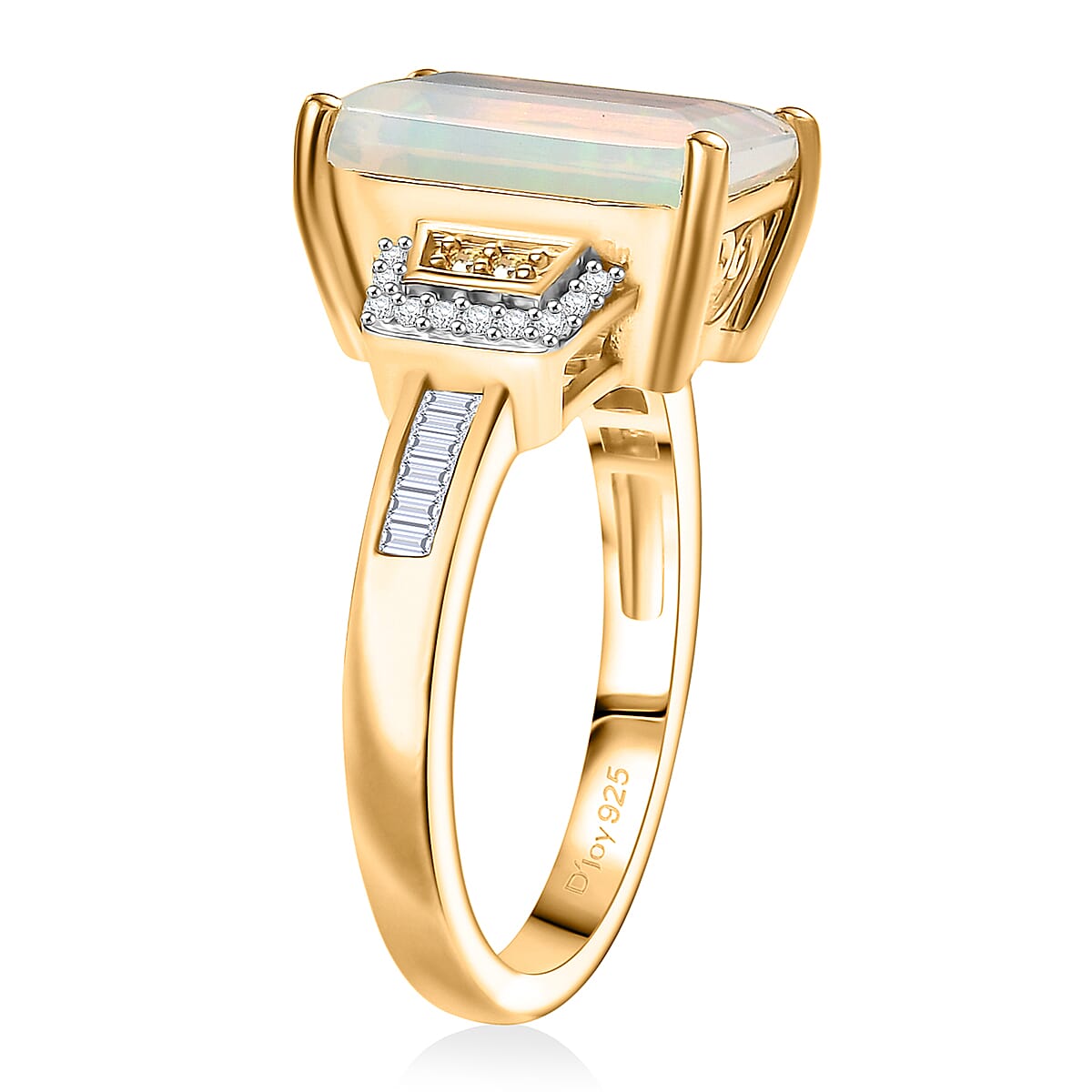 Doorbuster D'Joy Premium Ethiopian Welo Opal, Natural Yellow and White Diamond 2.70 ctw Art Deco Ring in 18K Vermeil Yellow Gold Over Sterling Silver (Size 7.0) (Del. in 10-12 Days) image number 3