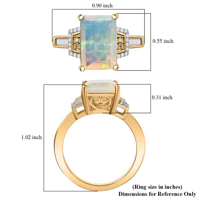 D'Joy Ethiopian Welo Opal, Natural Yellow, White Diamond Art Deco Ring in 18K Vermeil YG Over Sterling Silver 2.70 ctw (Size 7.0)